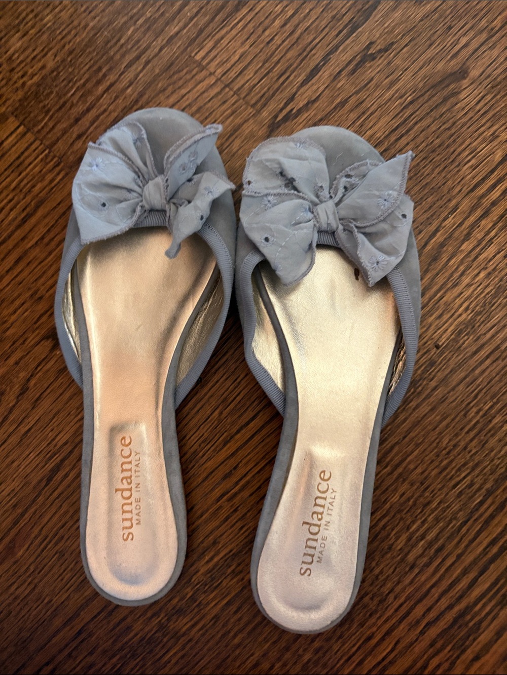 Sundance Light Blue Bow Slip-On Mules